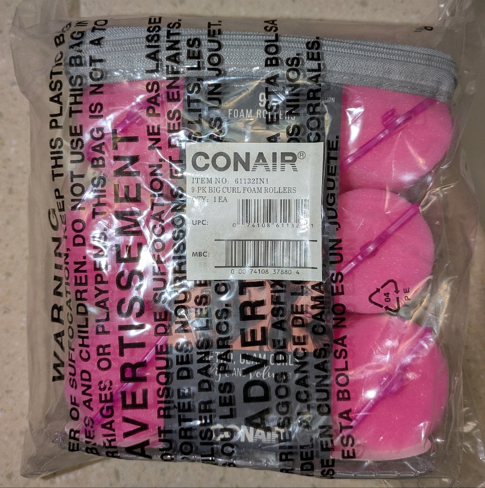 Conair Large Foam Hair Rollers 9 NIB